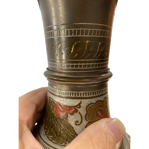 Handcrafted VTG India MeenaKari Floral Enamel Brass Vase 18.5" Tall SKU 9375 - Picture 10 of 13